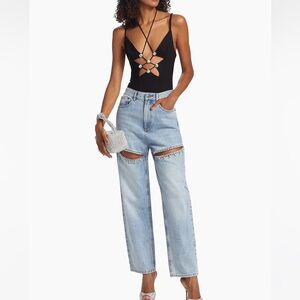 NWT TORN BY RONNY KOBO Crystal-Embellished Slit Jeans SZ 27/4